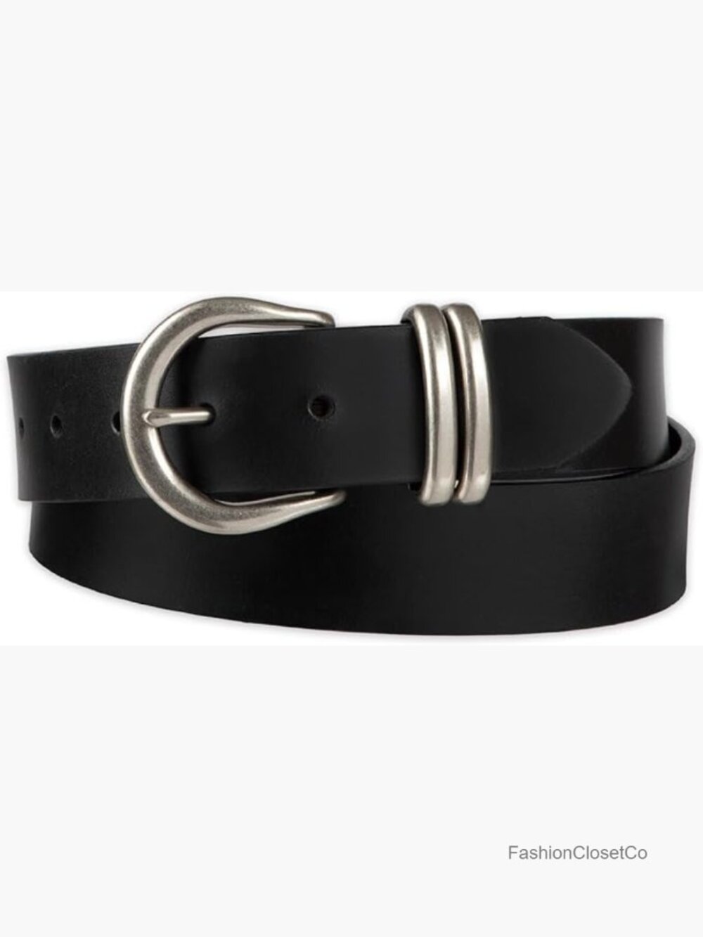 Genuine Leather Jean Belt with Double Metal Loops and Harness Buckle